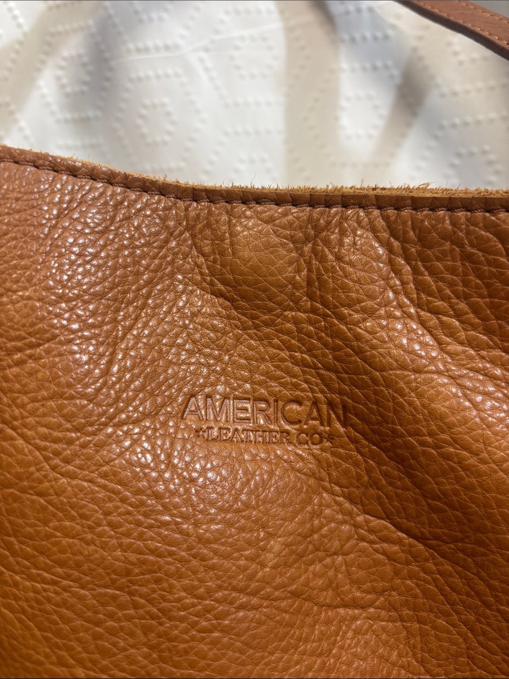 American Leather Co. Cognac Brown Genuine Leather Tote Shoulder Bag - Picture 3 of 15